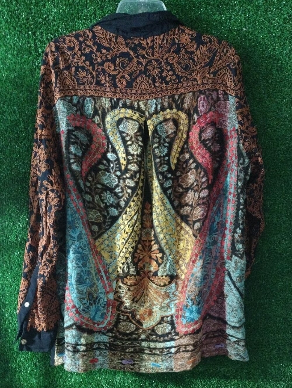 John Mark Black Button-Front Top with Coral Gem Print